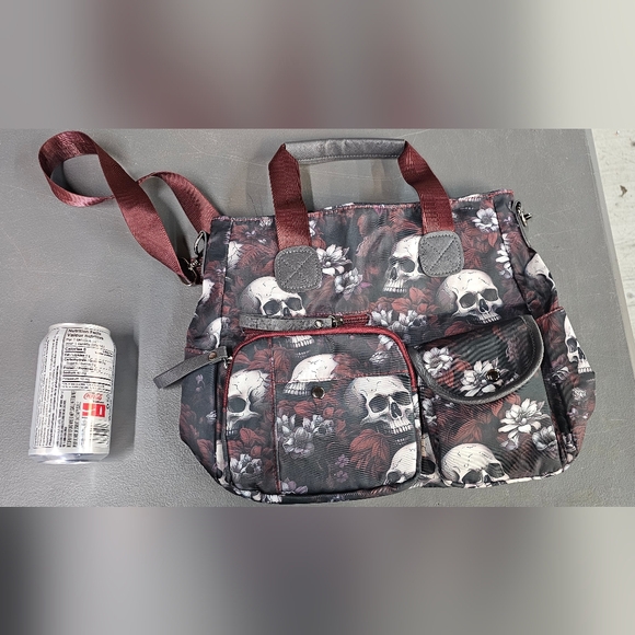 Handbags - Skull Print Purse- Black and Red